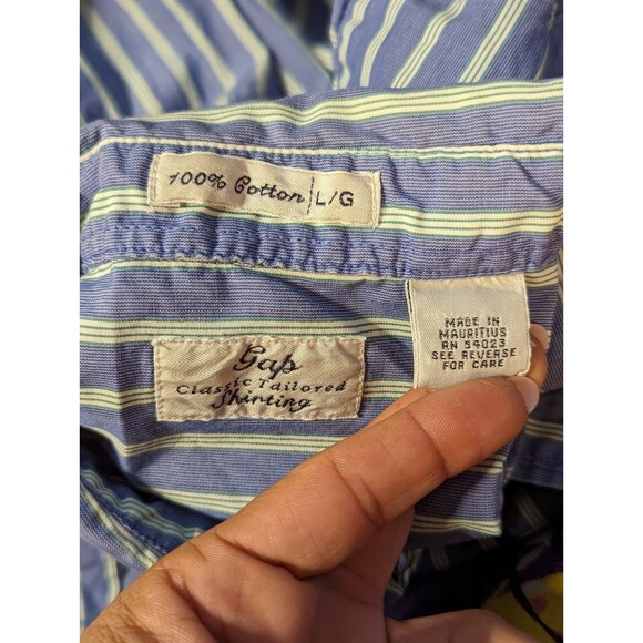 Gap Size Large Men's Blue Green & White Striped Classic Tailored Button Shirt - Picture 5 of 5